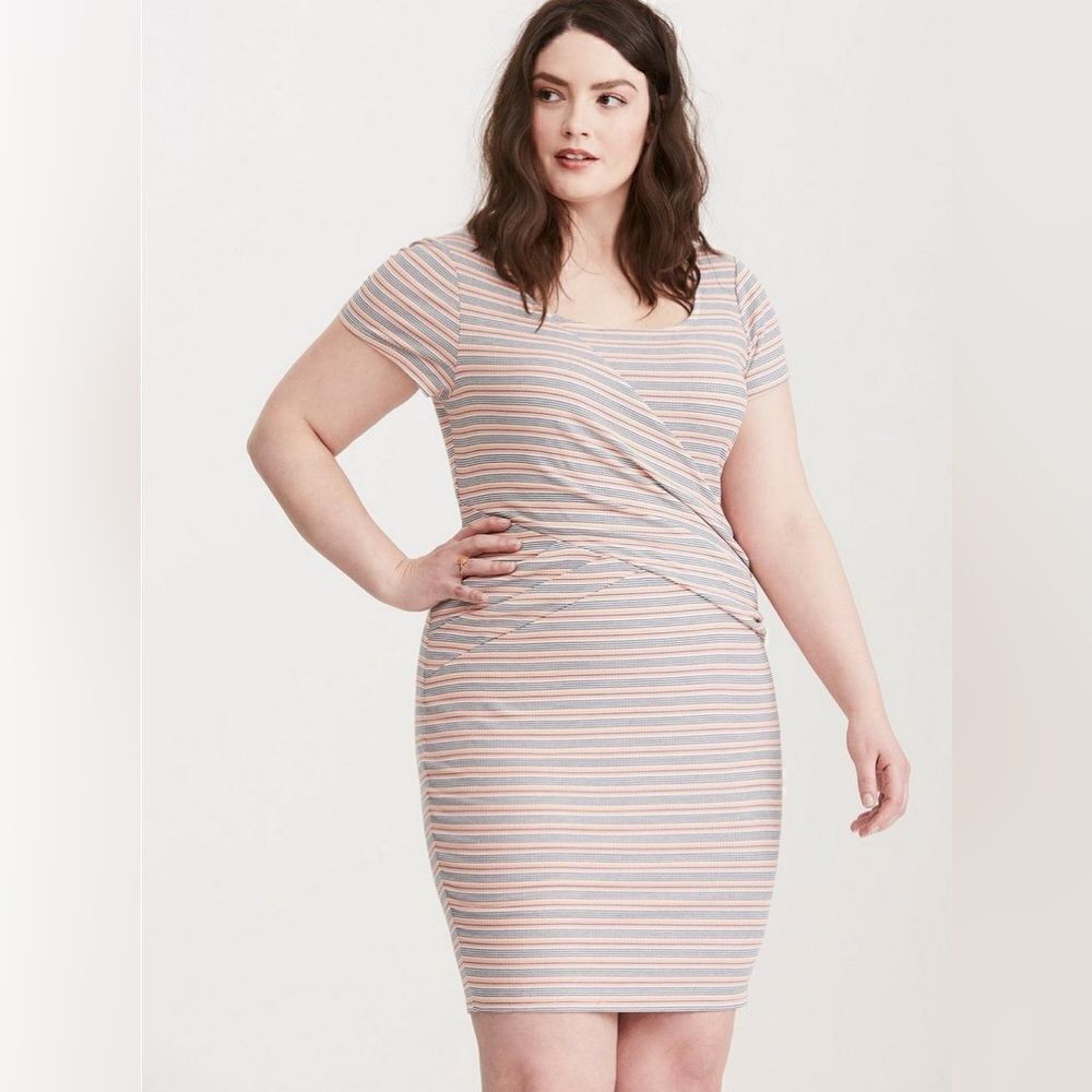 Torrid Multi Stripe Ribbed Bodycon Dress Twist Plus 2X